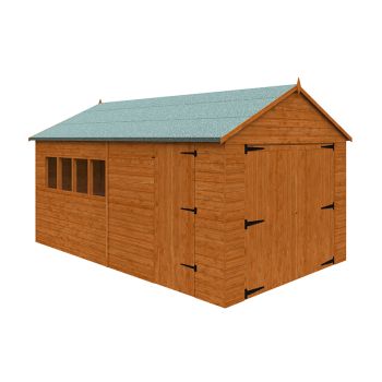 16 x 10 Feet Garage 12mm Shed - Solid Wood/Softwood/Pine - L475 x W295 x H272.7 cm - Burnt Orange