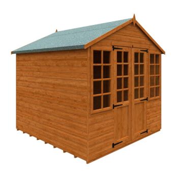8 x 8 Feet Summerhouse 12mm Shed - Solid Wood/Softwood/Pine - L235 x W235 x H243.7 cm - Burnt Orange
