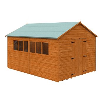14 x 10 Feet Xl Workshop 12mm Shed - Solid Wood/Softwood/Pine - L415 x W295 x H268.5 cm - Burnt Orange