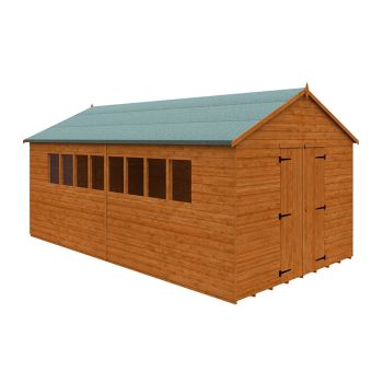 18 x 10 Feet Xl Workshop 12mm Shed - Solid Wood/Softwood/Pine - L535 x W295 x H268.5 cm - Burnt Orange