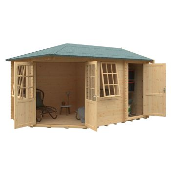 14x10 The Victoria 28mm Cabin - L415 x W295 x H272.6 cm - Solid Wood/Softwood/Pine - Natural