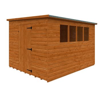 10 x 8 Feet Lean-To Pent 12mm Shed - Solid Wood/Softwood/Pine - L295 x W235 x H204.1 cm - Burnt Orange