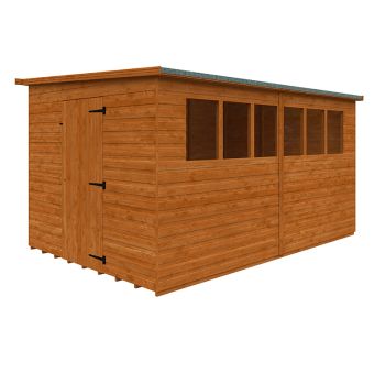 12 x 8 Feet Lean-To Pent 12mm Shed - Solid Wood/Softwood/Pine - L355 x W235 x H204.1 cm - Burnt Orange