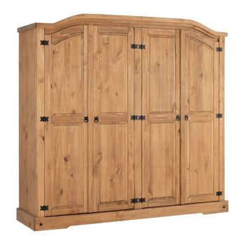 Corona 4 Door Wardrobe - L56 x W196 x H189 cm - Distressed Waxed Pine