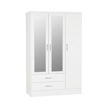 Nevada 3 Door 2 Drawer Mirrored Wardrobe - L52 x W116 x H182.5 cm - White Gloss