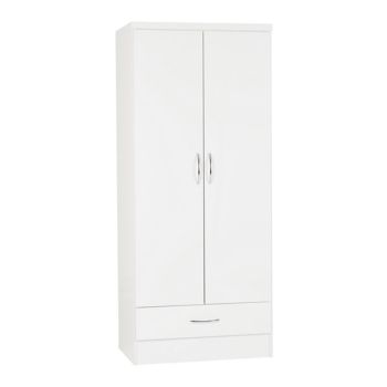 Nevada 2 Door 1 Drawer Wardrobe - L52 x W78 x H182.5 cm - White Gloss