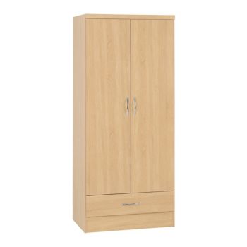 Nevada 2 Door 1 Drawer Wardrobe - L52 x W78 x H182.5 cm - Sonoma Oak Effect