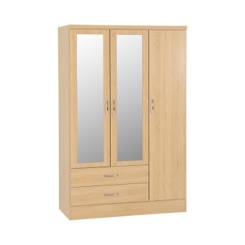 Nevada 3 Door 2 Drawer Mirrored Wardrobe - L52 x W116 x H182.5 cm - Sonoma Oak Effect