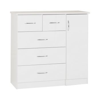 Nevada 5 Drawer Low Wardrobe - L46 x W117 x H115 cm - White Gloss