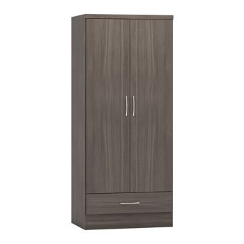 Nevada 2 Door 1 Drawer Wardrobe - L52 x W78 x H182.5 cm - Black Wood Grain