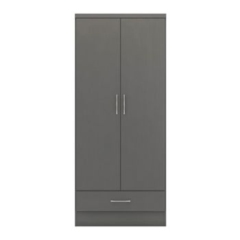 Nevada 2 Door 1 Drawer Wardrobe - L52 x W78 x H182.5 cm - 3D Effect Grey