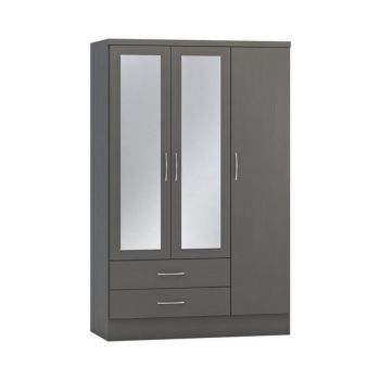 Nevada 3 Door 2 Drawer Mirrored Wardrobe - L52 x W116 x H182.5 cm - 3D Effect Grey