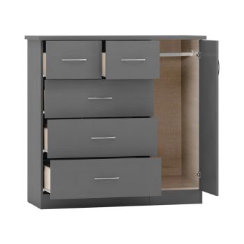 Nevada 5 Drawer Low Wardrobe - L46 x W117 x H115 cm - 3D Effect Grey