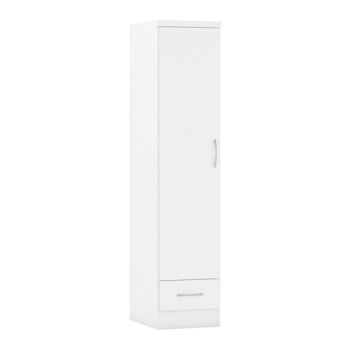 Nevada 1 Door 1 Drawer Wardrobe - L52 x W40 x H182.5 cm - White Gloss