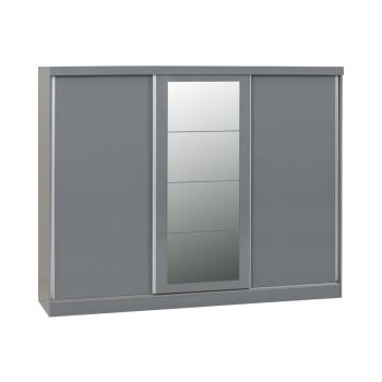 Nevada 3 Door Sliding Wardrobe - L62 x W242.5 x H194 cm - Grey Gloss