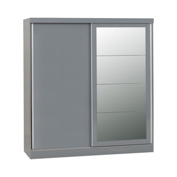 Nevada 2 Door Sliding Wardrobe - L62 x W178.5 x H194 cm - Grey Gloss