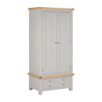 Windsor 2 Door 1 Drawer Wardrobe - L56 x W90 x H190 cm - Pebble Grey/Oak