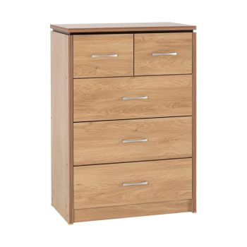 Charles 3+2 Drawer Chest - L44.5 x W78 x H116.5 cm - Oak Effect Veneer
