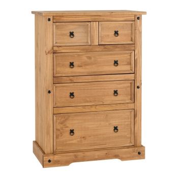 Corona 3+2 Drawer Chest - L48.5 x W92 x H130.5 cm - Distressed Waxed Pine