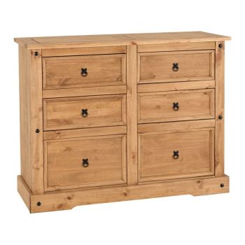 Corona 6 Drawer Chest - L49 x W133 x H104.5 cm - Distressed Waxed Pine