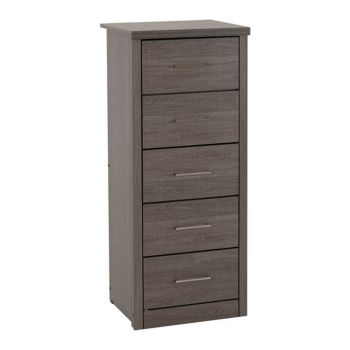 Lisbon 5 Drawer Narrow Chest - L40 x W48.5 x H114 cm - Black Wood Grain