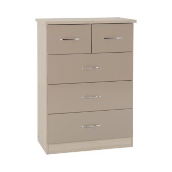 Nevada 3+2 Drawer Chest - L46 x W81 x H115.5 cm - Oyster Gloss/Light Oak Effect Veneer