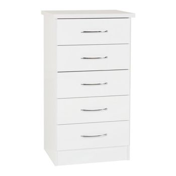 Nevada 5 Drawer Narrow Chest - L40 x W50 x H93 cm - White Gloss