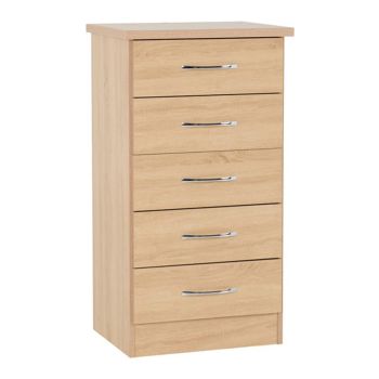 Nevada 5 Drawer Narrow Chest - L40 x W50 x H93 cm - Sonoma Oak Effect