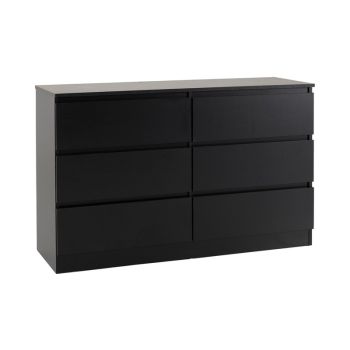 Malvern 6 Drawer Chest - L40 x W121.5 x H77 cm - Black