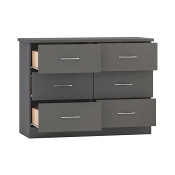 Nevada 6 Drawer Chest - L46 x W120 x H89.5 cm - 3D Effect Grey