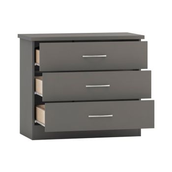 Nevada 3 Drawer Chest - L40 x W81 x H70.5 cm - 3D Effect Grey