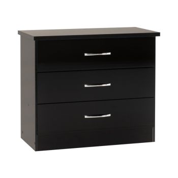 Nevada 3 Drawer Chest - L40 x W81 x H70.5 cm - Black Gloss