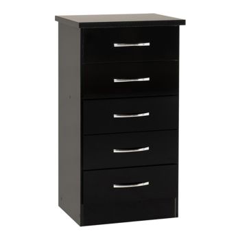 Nevada 5 Drawer Narrow Chest - L40 x W50 x H93 cm - Black Gloss