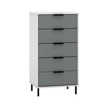 Madrid 5 Drawer Chest - L38 x W50 x H94 cm - Grey/White Gloss