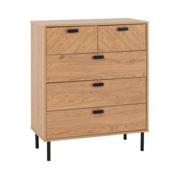 Leon 3+2 Drawer Chest - L40 x W80 x H98.5 cm - Medium Oak Effect