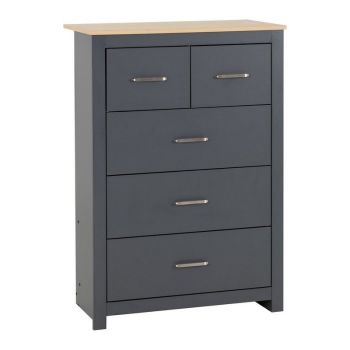 Portland 3+2 Drawer Chest - L40 x W80 x H114 cm - Grey/Oak Effect
