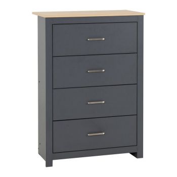 Portland 4 Drawer Chest - L40 x W80 x H114 cm - Grey/Oak Effect