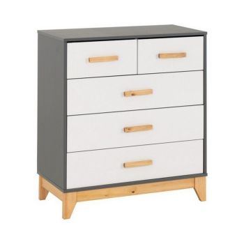 Cleveland 3+2 Drawer Chest - L40 x W80 x H92 cm - White/Grey Metal Effect