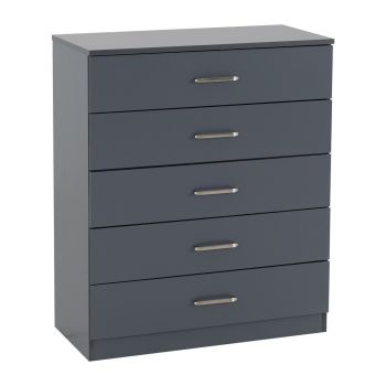Dakota 5 Drawer Chest - L36 x W75 x H90.5 cm - Dark Grey