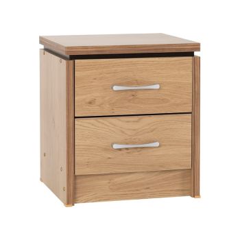 Charles Indoor 2 Drawer Bedside Table - Wood - L40 x W44 x H48 cm - Oak Effect Veneer