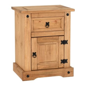 Corona 1 Drawer 1 Door Bedside - L39 x W53 x H67 cm - Distressed Waxed Pine
