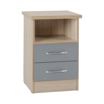 Nevada 2 Drawer Bedside - L40 x W40 x H61 cm - Grey Gloss/Light Oak Effect Veneer