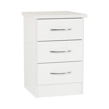 Nevada 3 Drawer Bedside - L40 x W40 x H61 cm - White Gloss