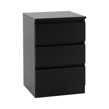 Malvern 3 Drawer Bedside - L40 x W40 x H60 cm - Black