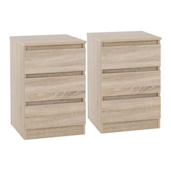 Malvern 3 Drawer Bedside (PAIR) - L40 x W40 x H60 cm - Sonoma Oak Effect
