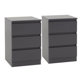Malvern 3 Drawer Bedside (PAIR) - L40 x W40 x H60 cm - Grey