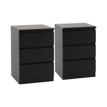 Malvern 3 Drawer Bedside (Pair) - L40 x W40 x H60 cm - Black
