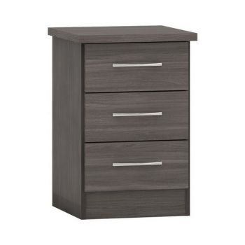 Nevada 3 Drawer Bedside - L40 x W40 x H61 cm - Black Wood Grain