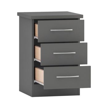 Nevada 3 Drawer Bedside - L40 x W40 x H61 cm - 3D Effect Grey