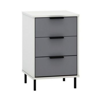 Madrid 3 Drawer Bedside - L38 x W40 x H62 cm - Grey/White Gloss